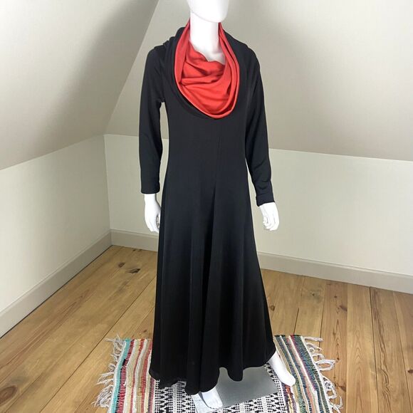 Vintage 70s Hooded Maxi Dress Caftan Cult Gown Cowl Neck M/L/XL Hood Boho Hippy - Picture 6 of 14
